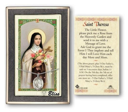 St Theresa Medal With Prayer Card - Sterling Silver 3/4 x 1/2 Oval Pendant PC8106SS