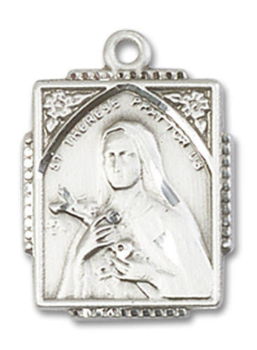 St Therese Medal - Sterling Silver 3/4 x 1/2 Rectangular Pendant 0804TESS