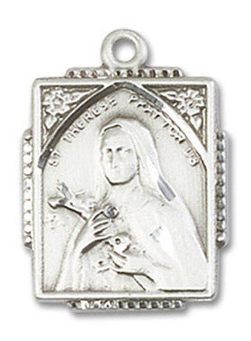 St. Therese Medal - Sterling Silver 3/4" x 1/2" Rectangular Pendant (0804TESS)