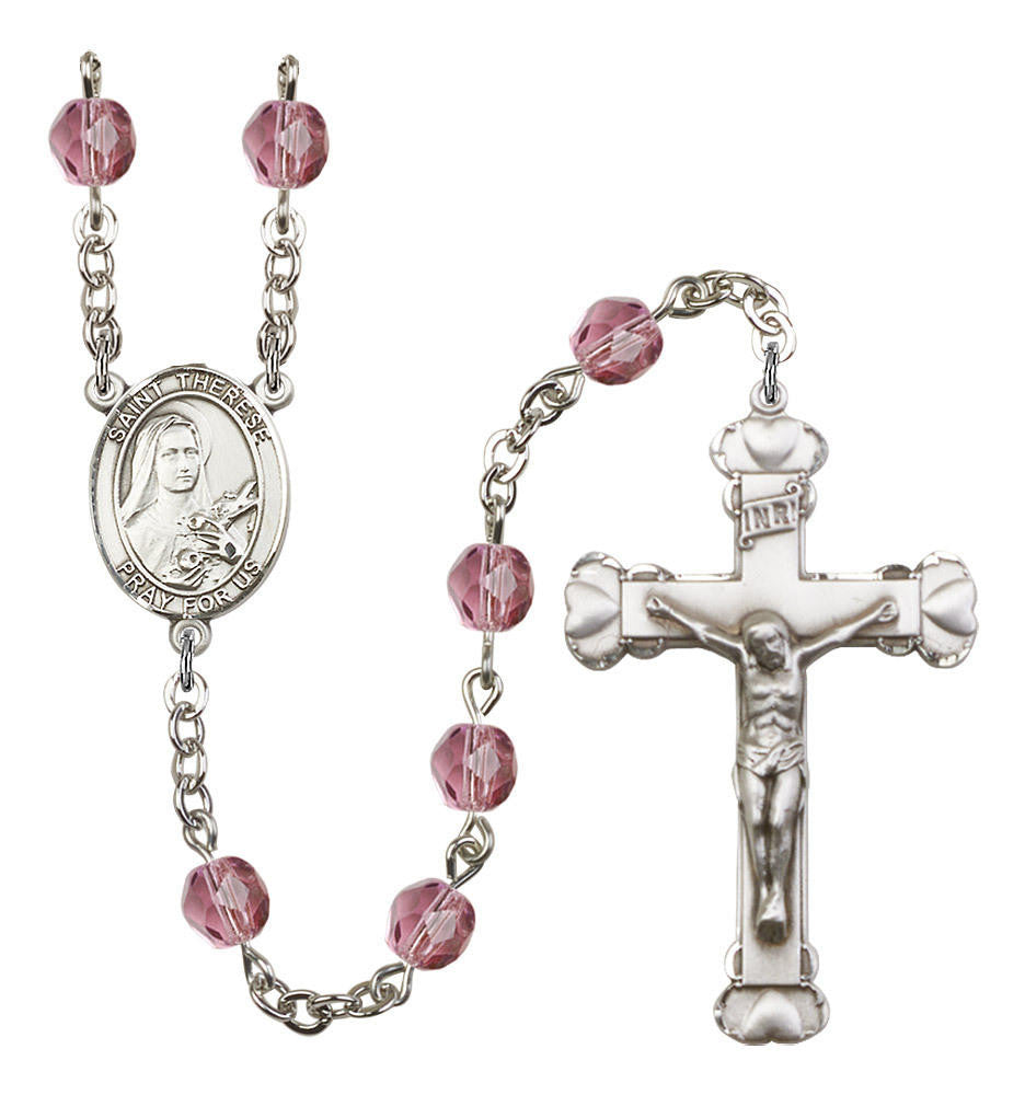 St Therese of Lisieux Rosary - 6MM Fire Polished Beads 8210SS