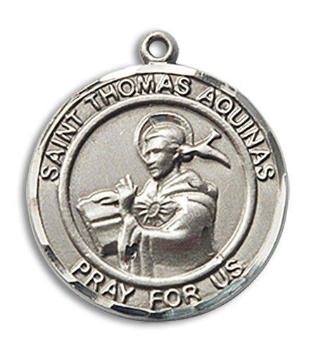 St Thomas Aquinas Medal - Sterling Silver 3/4 x 5/8 Round Pendant 8108RDSS