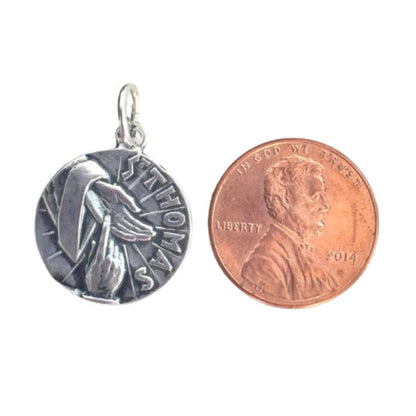 St. Thomas the Doubting Apostle Medal - Sterling Silver 3/4" Round Antique Replica Pendant