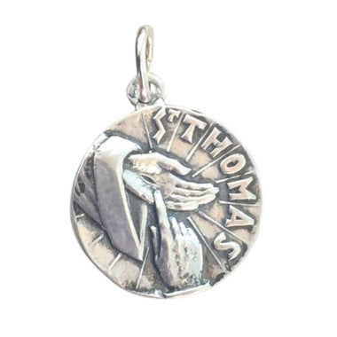 St. Thomas the Doubting Apostle Medal - Sterling Silver 3/4" Round Antique Replica Pendant