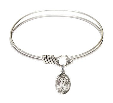 St. Thomas More Round Eye Hook Bangle Bracelet - Sterling Silver Charm - 6.25 Inch (9109SS)