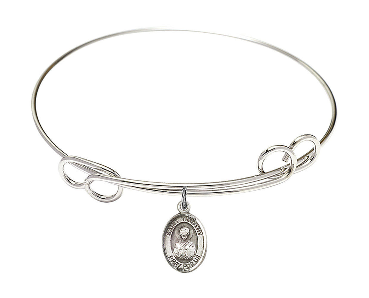 St Timothy Double Loop Bangle Bracelet - Sterling Silver Charm 9105SS