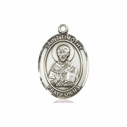 St Timothy Medal - Sterling Silver Oval Pendant 3 Sizes
