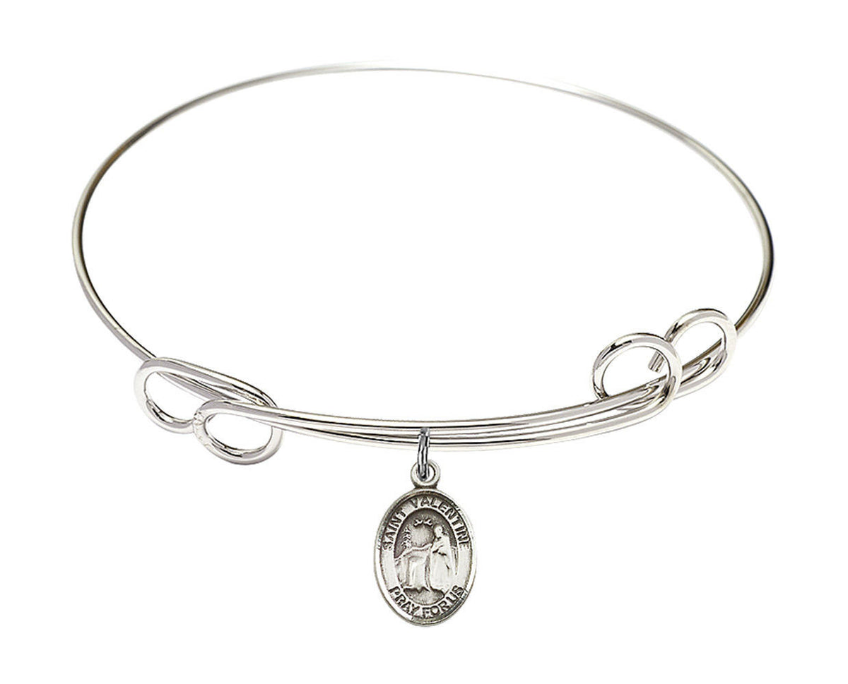 St Valentine of Rome Double Loop Bangle Bracelet - Sterling Silver Charm 9121SS