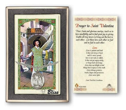 St Valentine of Rome Medal With Prayer Card - Sterling Silver 1 x 3/4 Oval Pendant PC7121SS