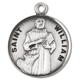 St. William Medal - Sterling Silver - On 20" Stainless Chain - Sterling Silver 7/8" x 3/4" Round Pendant