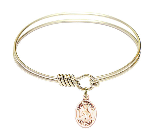 St Winifred of Wales Round Eye Hook Bangle Bracelet - Gold-Filled Charm - 6.25 Inch 9419GF