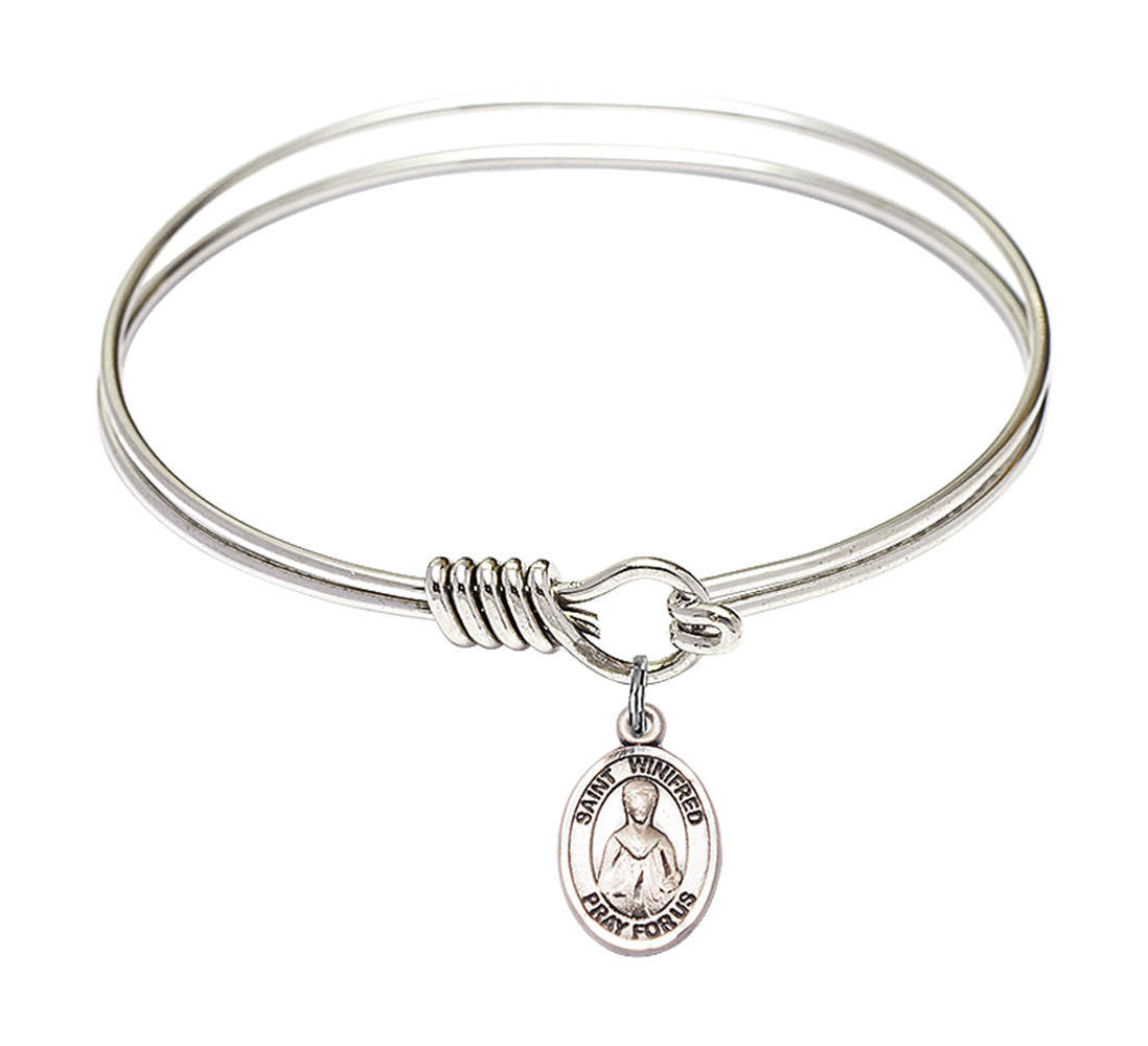St Winifred of Wales Round Eye Hook Bangle Bracelet - Sterling Silver Charm - 6.25 Inch 9419SS