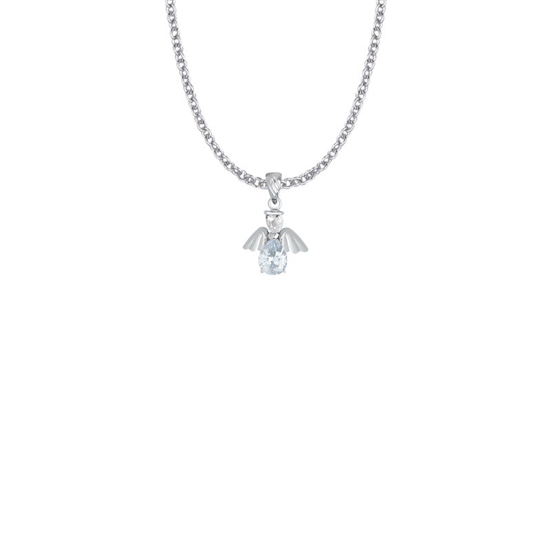 April Angel Birthstone Necklace - Sterling Silver Pendant On 18 Stainless Chain