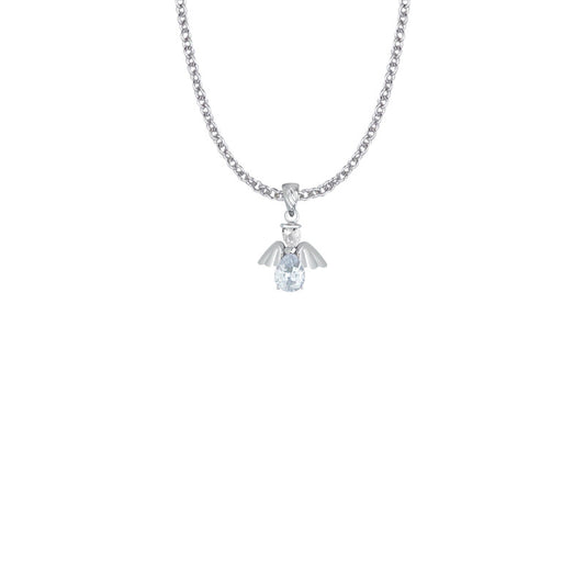 April Angel Birthstone Necklace - Sterling Silver Pendant On 18 Stainless Chain