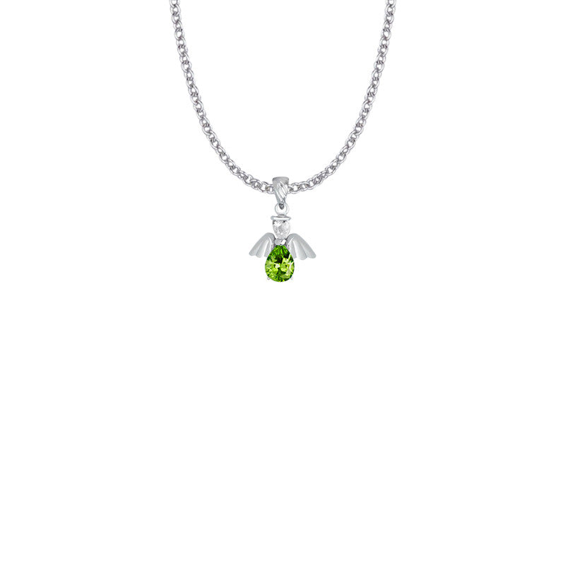 August Angel Birthstone Necklace - Sterling Silver Pendant On 18 Stainless Chain