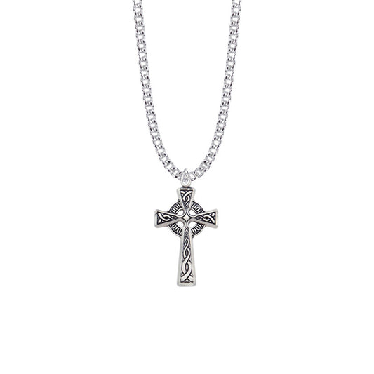 Men's Sterling Silver Celtic Cross Necklace with 24" Stainless Steel Chain