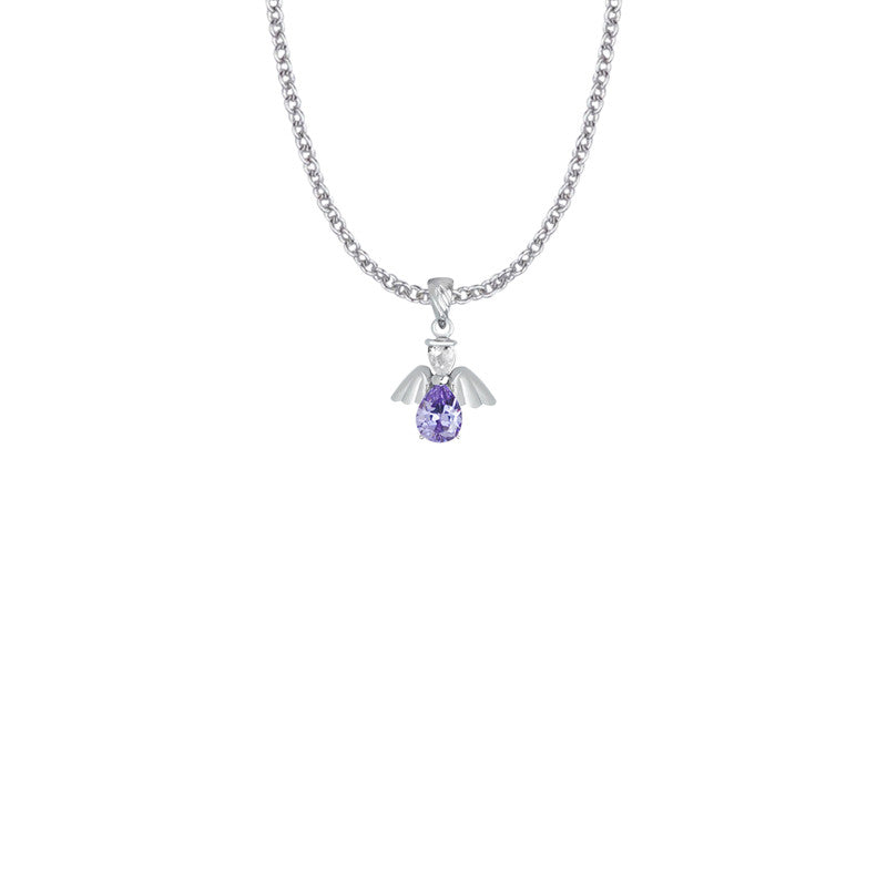 February Birthstone Angel Necklace - Sterling Silver Pendant On 18 Stainless Chain