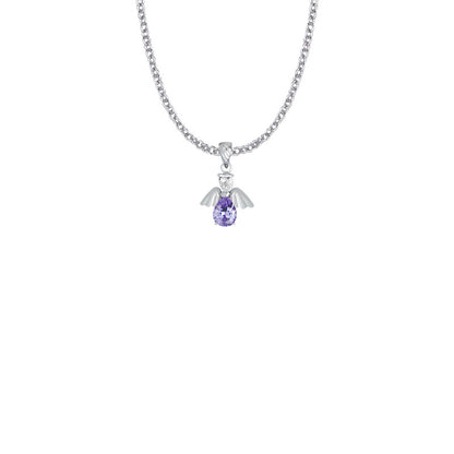 February Birthstone Angel Necklace - Sterling Silver Pendant On 18 Stainless Chain