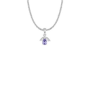 February Birthstone Angel Necklace - Sterling Silver Pendant On 18" Stainless Chain (SM9150SH)