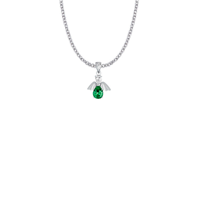 May Angel Birthstone Necklace - Sterling Silver Pendant On 18 Stainless Chain