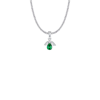 May Angel Birthstone Necklace - Sterling Silver Pendant On 18 Stainless Chain
