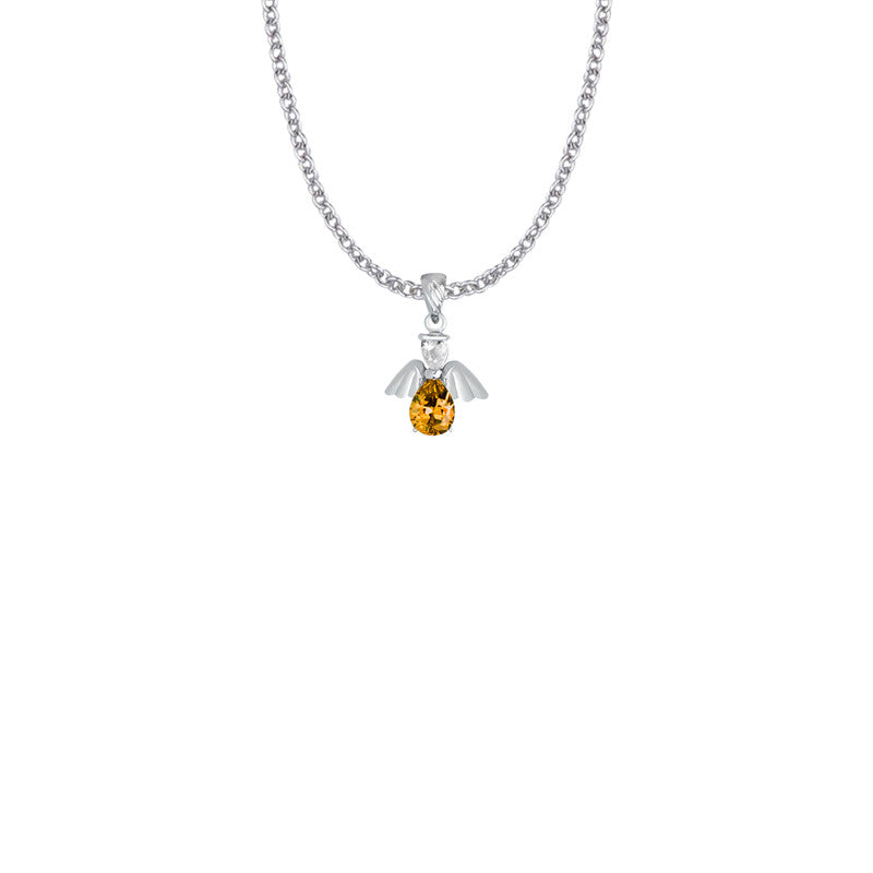 November Birthstone Angel Necklace - Sterling Silver Pendant On 18 Stainless Chain