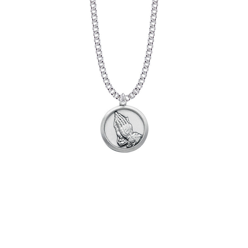 Praying Hands/Serenity Prayer Necklace - Sterling Silver Pendant on 20 Stainless Chain