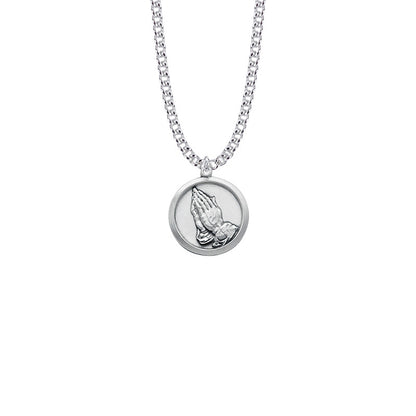 Praying Hands/Serenity Prayer Necklace - Sterling Silver Pendant on 20 Stainless Chain