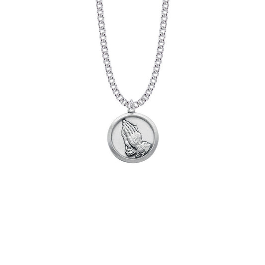 Praying Hands/Serenity Prayer Necklace - Sterling Silver Pendant on 20 Stainless Chain