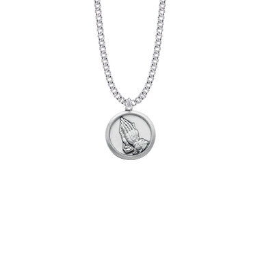 Praying Hands/Serenity Prayer Necklace - Sterling Silver Pendant on 20" Stainless Chain (SM0805SH)