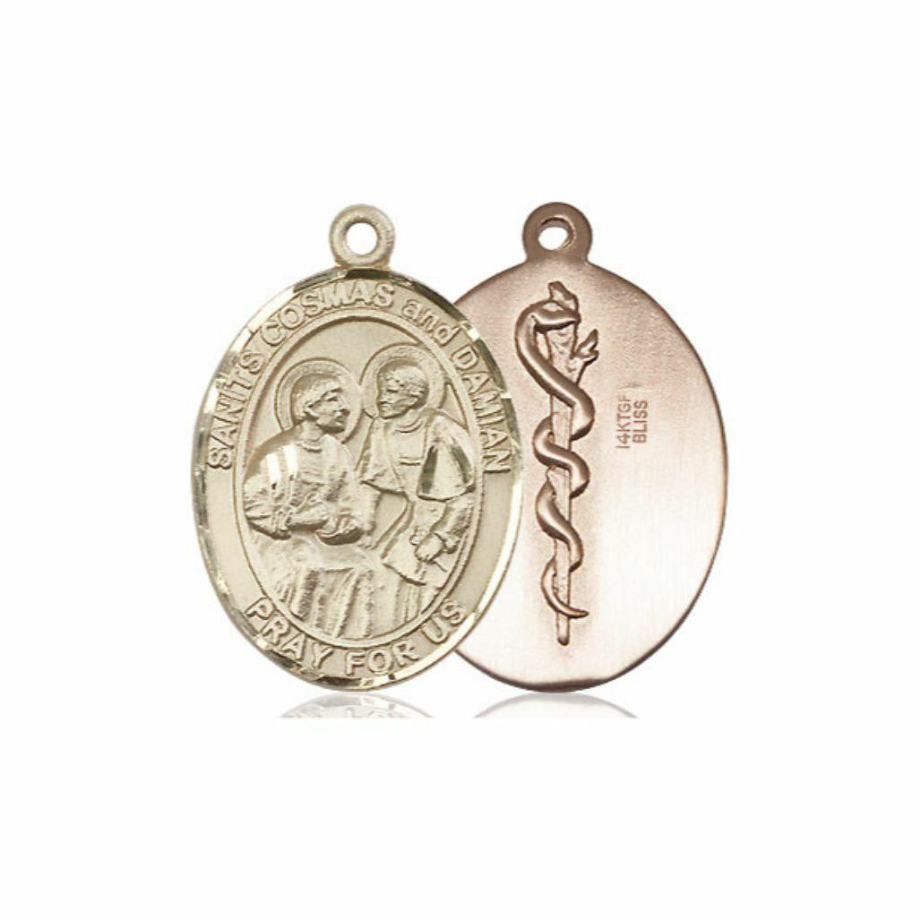 Sts Cosmas and Damian Doctor Medal - 14kt Gold Oval Pendant 2 Sizes