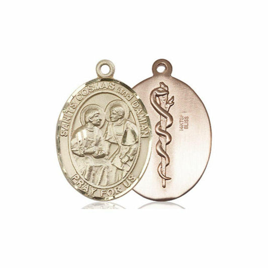 Sts Cosmas and Damian Doctor Medal - 14kt Gold Oval Pendant 2 Sizes
