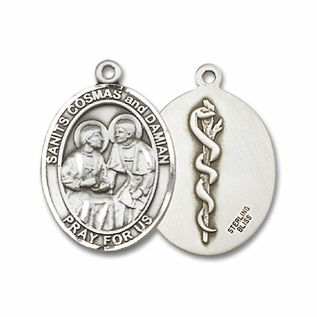 Sts Cosmas and Damian Doctor Medal - Sterling Silver Oval Pendant 2 Sizes