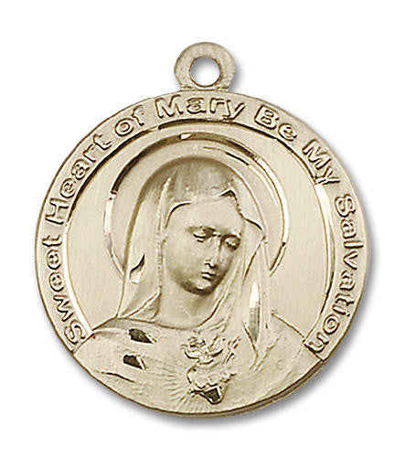 Sweet Heart of Mary Medal - 14kt Gold 1 x 7/8 Round Pendant 5625