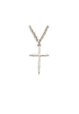 Tapered Pointed Ends Cross Necklace - Sterling Silver Pendant on 16" Stainless Chain (SX0370SH)