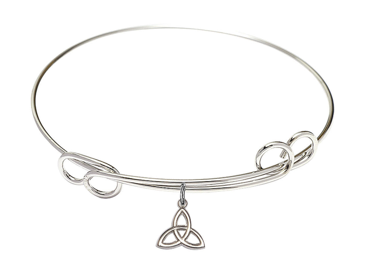 Trinity Irish Knot Double Loop Bangle Bracelet - Sterling Silver Charm