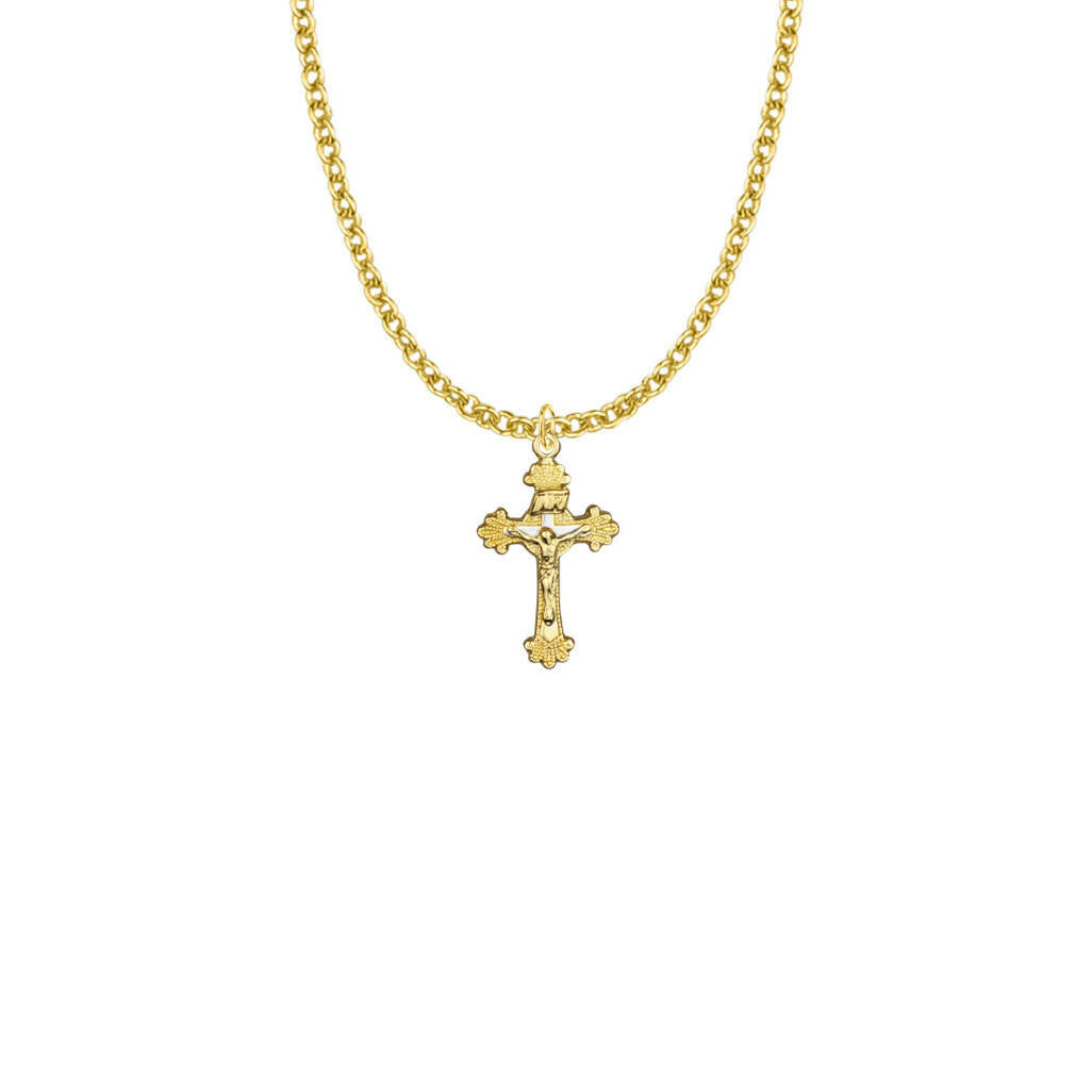 Two-Tone Budded Crucifix Necklace - Gold-Filled Pendant On 18 Gold-Plated Chain SX8096GH