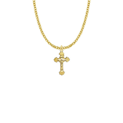 Two-Tone Budded Crucifix Necklace - Gold-Filled Pendant On 18 Gold-Plated Chain SX8096GH