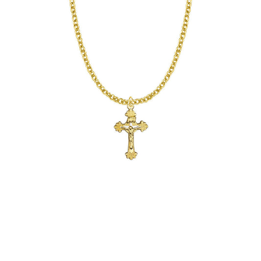 Two-Tone Budded Crucifix Necklace - Gold-Filled Pendant On 18 Gold-Plated Chain SX8096GH