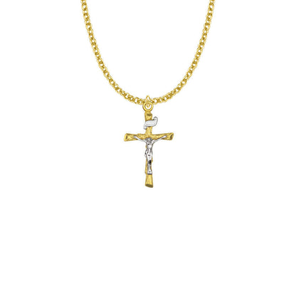 Two-Tone Log Crucifix Necklace - 14KT Gold Over Sterling Silver Pendant On 18 Gold Plated Chain SX7996VH