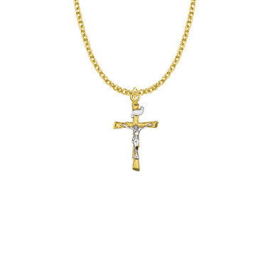 Two-Tone Log Crucifix Necklace - 14KT Gold Over Sterling Silver Pendant On 18" Gold Plated Chain (SX7996VH)