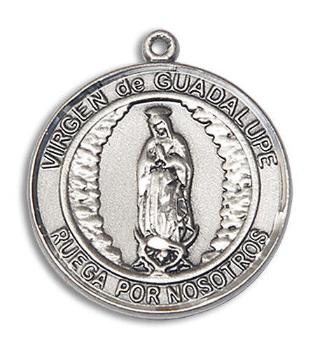 Virgen De Guadalupe Medal - Sterling Silver Round Pendant 2 Sizes