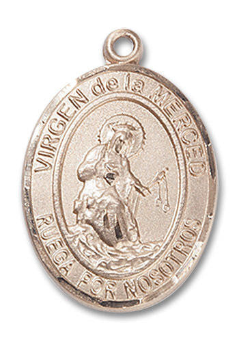Virgen De La Merced Medal - 14kt Gold Oval Pendant 2 Sizes