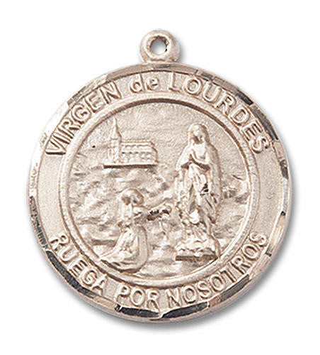 Virgen De Lourdes Medal - 14kt Gold Round Pendant 2 Sizes