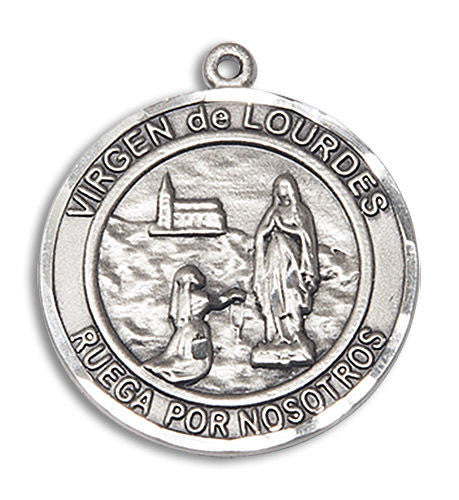 Virgen De Lourdes Medal - Sterling Silver Round Pendant 2 Sizes
