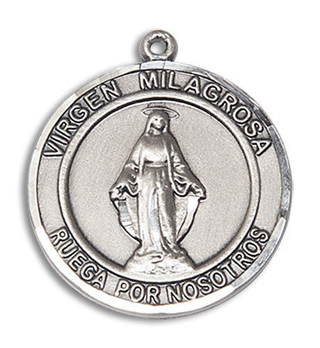 Virgen Milagrosa Medal - Sterling Silver Round Pendant 2 Sizes