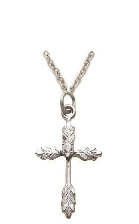 Wheat Cubic Zirconium Cross Necklace - Sterling Silver Pendant on 18 Stainless Chain SX8133SH