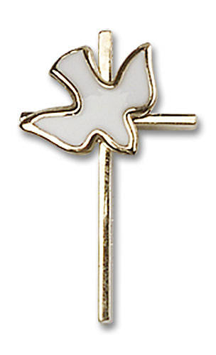 White Holy Spirit Cross Pendant - 14kt Gold 3/4 x 3/8 1812W