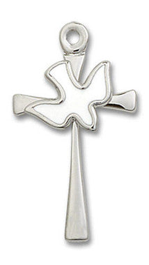 White Inlay Holy Spirit Cross Pendant - Sterling Silver 7/8" x 1/2" (5229WSS)