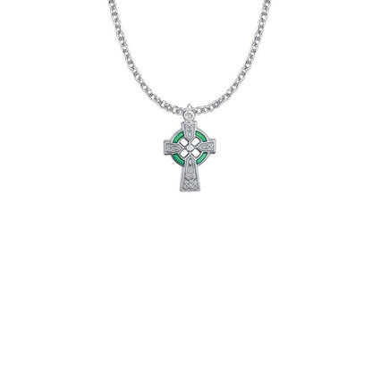 Womens Green Inlay Celtic Cross Necklace - Sterling Silver Pendant on 18 Stainless Steel Chain SX1357SH