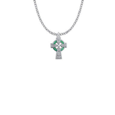 Women's Green Inlay Celtic Cross Necklace - Sterling Silver Pendant on 18" Stainless Steel Chain (SX1357SH)
